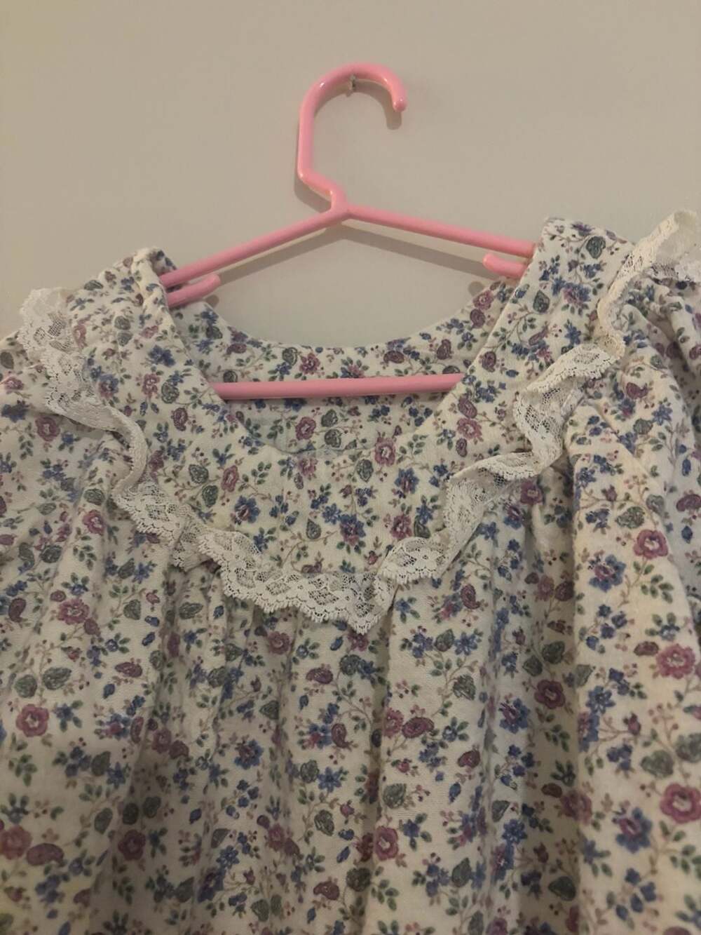 Floral Long Sleeve Nightgown with Lace Trim - Picture 2 of 3
